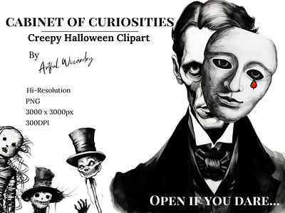 Cabinet of Curiosities - Halloween Clipart ai art aiart clipart clipart colle clipart collection creepy clipart creepy halloween clipart gothic gothic clipart gothic illustrations halloween halloween clipart hand drawn hand drawn clipart illustration ink drawing midjourney scary illustrations unique designs