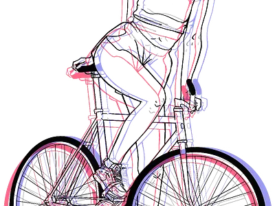 ANAGLYPH BIKE GIRL digitalpainting graphic design illustration outline illustration