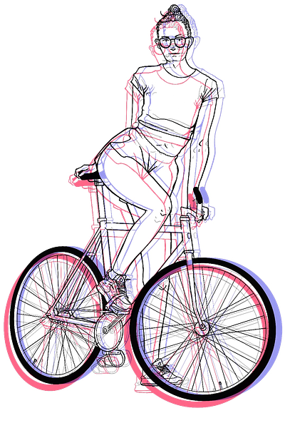 ANAGLYPH BIKE GIRL digitalpainting graphic design illustration outline illustration