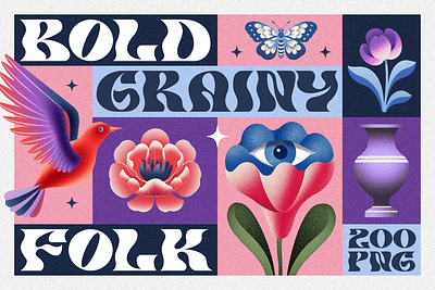 BOLD GRAINY FOLK - 200 grainy gradient elements block art