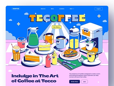 Tecoffee - Header Illustrations branding cafe coffee design header hero retro ui vintage website