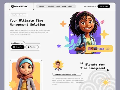 ClockWork | Header app design landing page productivity retro saas saas product saas website task management time time management time tracker tracker ui unique ux web app website