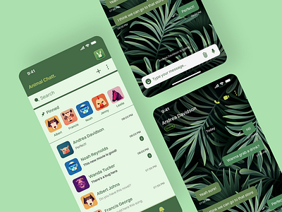 Message App | DailyUI 013 animals app design chat clean dailyui dailyui013 design direct messaging figma green message app messager messaging minimal mobile app talk ui ui design uiux ux