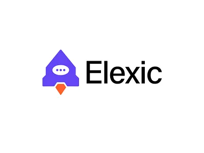 Elexic_logo design app icon branding chat communication creative logo education fast services fire flame learning logo design logo mark logomaker logotype meaningful logo message minimal logo negative space rocket logo software