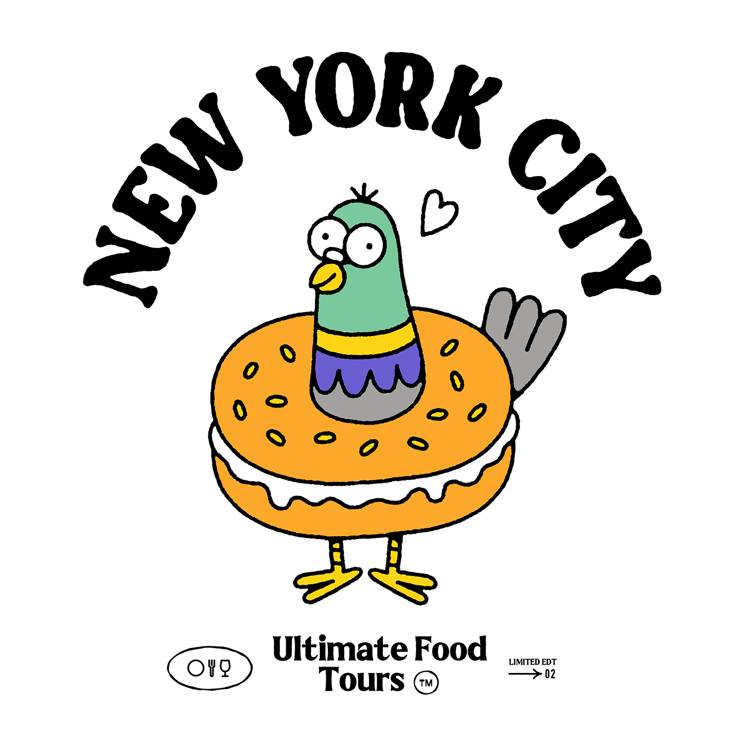 New York Bagel character fun illustration vintage