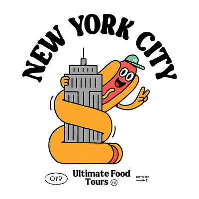 New York Hot Dog character fun illustration vintage