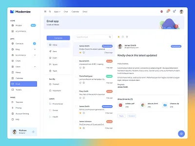 Email app design admin app bootstrap chat dashboard design detail email free inbox mail modernize template theme ui