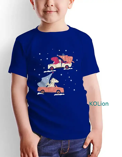 T-shirt print dinosaur and dragon on cars with Christmas tree cars christmas tree dinosaur dragon fun funny animals new year picture print printshop sublimation t shirt print winter
