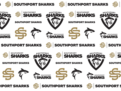 Southport Sharks Logo Suite Pattern afl branding design emblem football gold coast illustration logo logo design matt vergotis monogram shark sporting team verg