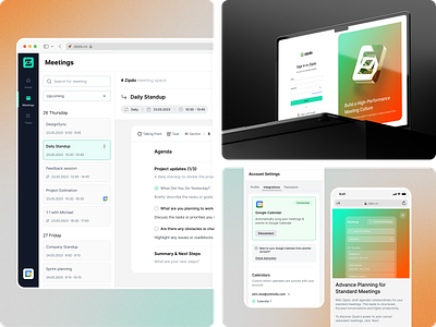 Zipdo - Make Meetings Work For You 3d agenda app application calendar case study components dashboard form gradient interface key visual meeting mobile navigation onboarding product ui ux web