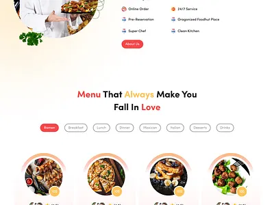 Landing Page for Food Hut landing page ui website