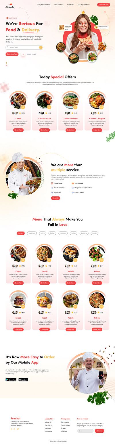 Landing Page for Food Hut landing page ui website