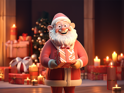 Christmas Santa Claus illustrations 3d ai generated christmas cozy evening holding gift illustration interior new year rendering santa santa claus warm