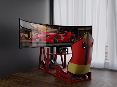 Ferrari Sim Racing Rig - Realistic Render 3d 3d render blender blender model blender render curve monitor endurance racing f1 ferrari formula one illustration racing racing rig realistic render render simracing