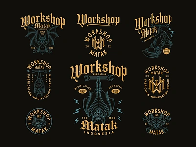 Workshop Matak - Design pack apparel bat branding geometric graphic design hallowen illustration line lineart logo merch merchandise modification monogram monoline motor motorcycle repair vintage welding