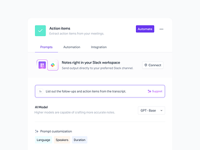 Integration Support Banner - ✨ AI Apps ai ai app app banner clean gpt integration meeting meeting notes minimal saas modern notes prompt purple saas ui ui banner ux web app