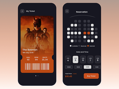 Movie ticket booking app darkmode figma movieticket ui ux