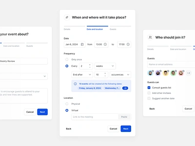 Event creation create event desktop event form invite meeting modal netguru planning schedule stepper ui user interface ux