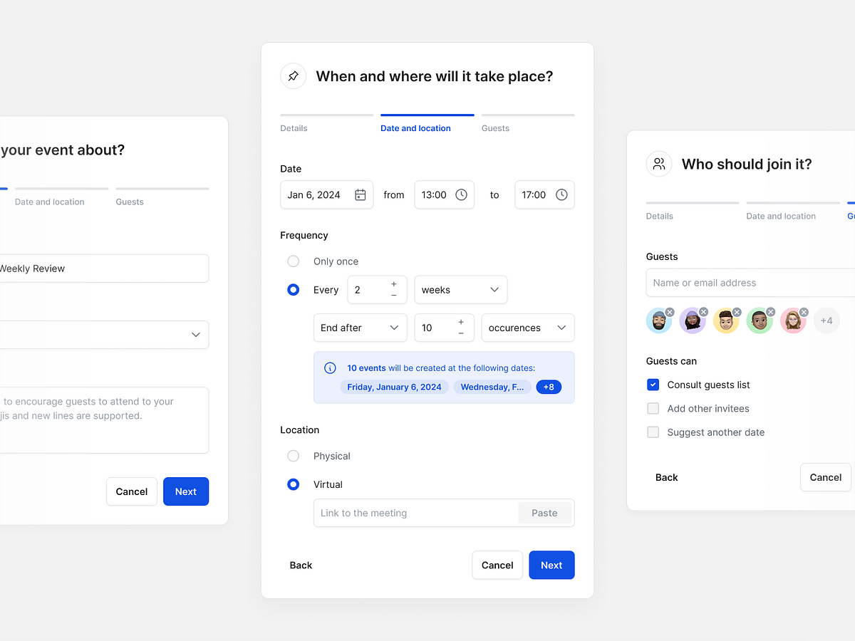 Event creation by Julien Cordat-Auclair for Netguru on Dribbble