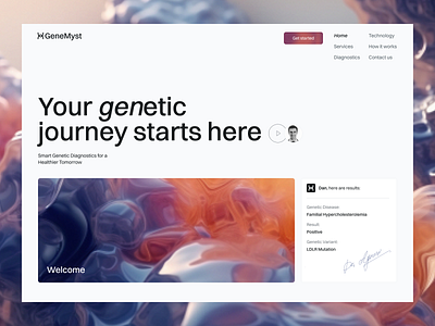 GeneMyst - Hero concept animation 3d ai animation blog clinic colors genetics hero landing page medical minimalism section trends trendy ui