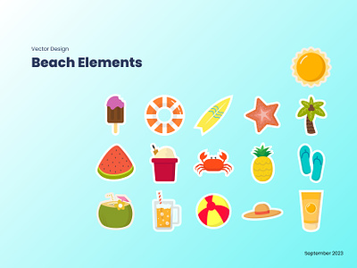Vector Design - Beach or Summer Elements 🏖️ beach design element elements food graphic design icon illustration summer ui vector