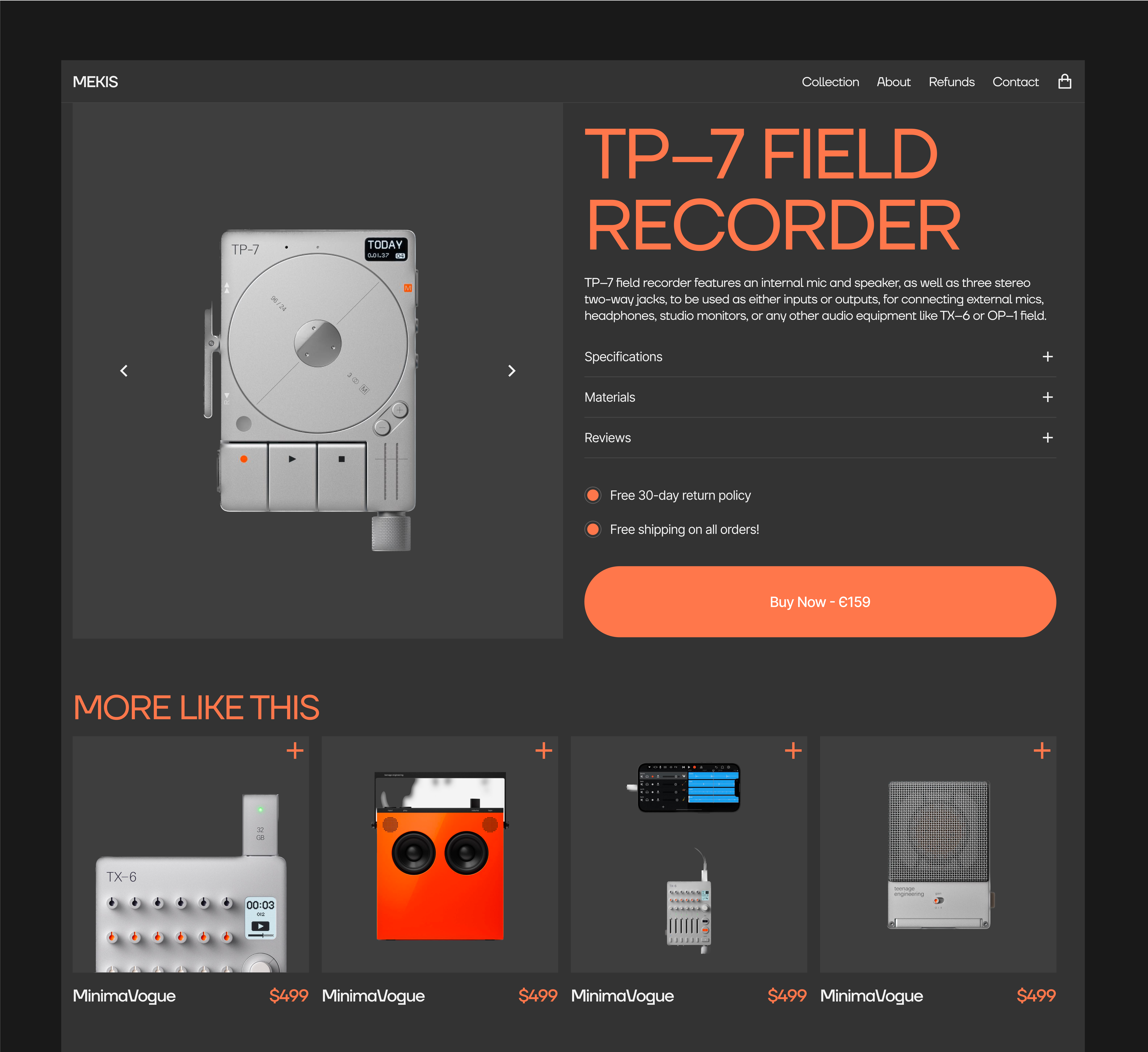 MEKIS - Dark Modern Ecommerce (Product Page) clean dark mode ecommerce fresh design modern ecommerce store product page sales landing page sales page ui ui design website design