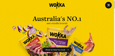 Wokka Noodles Australia asian cuisine branding cullinary design food noodles rebranding ui ux web design website website design yellow