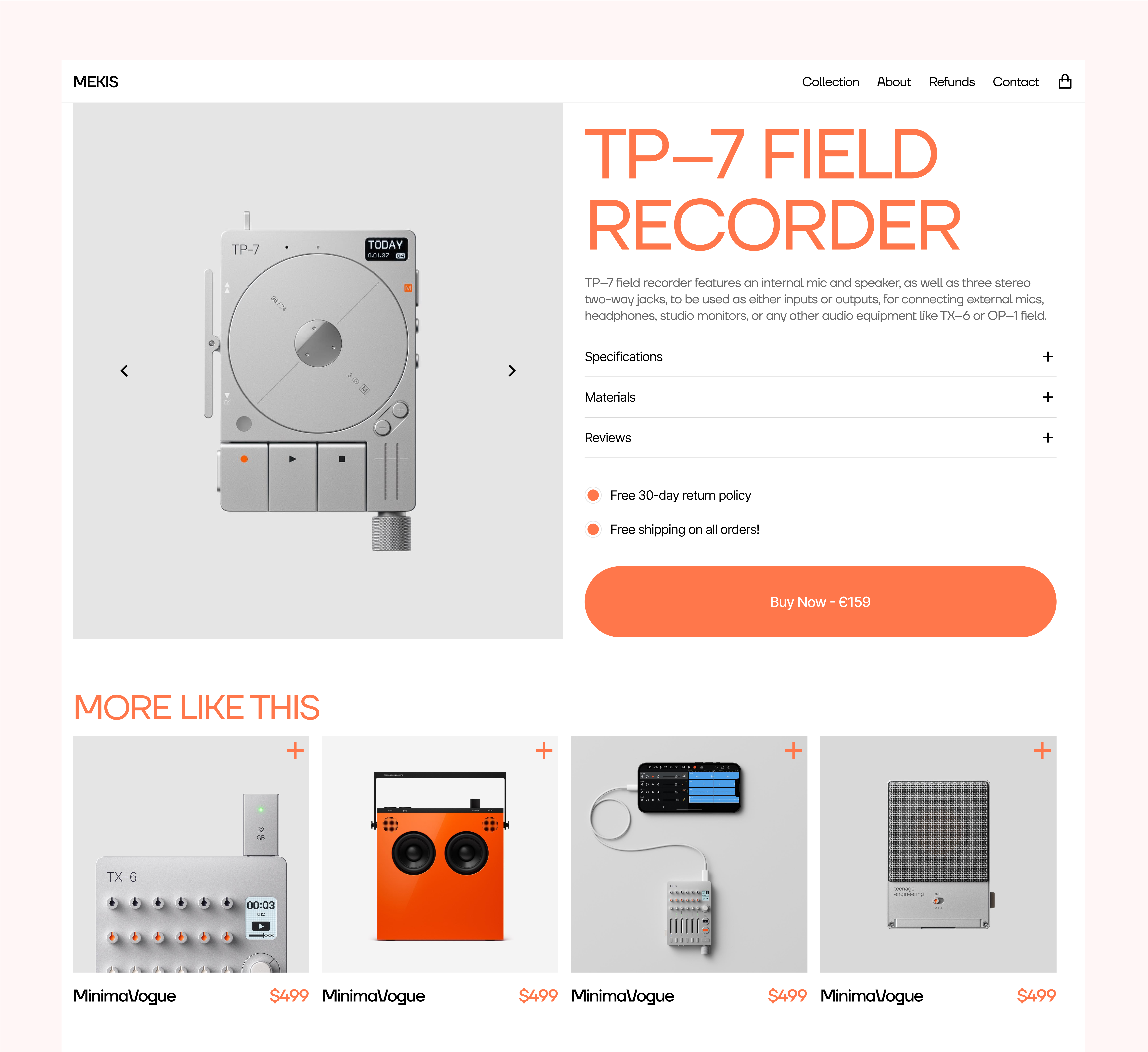 MEKIS - Light Modern Ecommerce (Product Page) clean clean ecommerce page ecommerce light mode minimalist design modern product page sales ui website