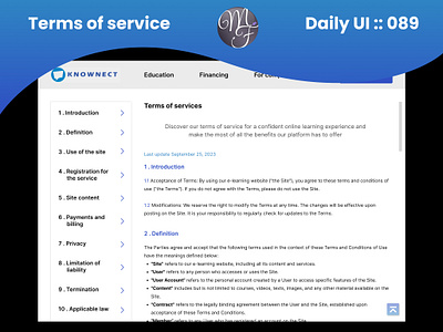 Terms of Service Daily UI 089 article branding conditions dutilisation daily ui design e learning education graphic design law logo terms of service ui ux website