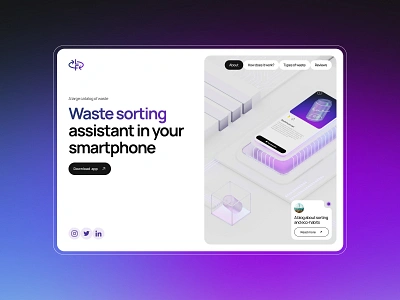 Leaf — Landing page for mobile application of waste sorting 3d appdesign designinspiration digitalization ecology landingpage mobileapp mobiledesign recycling smartsolutions ui userexperience userinterface wastemanagement wastesorting