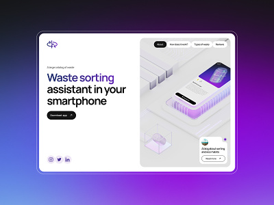 Leaf — Landing page for mobile application of waste sorting 3d appdesign designinspiration digitalization ecology landingpage mobileapp mobiledesign recycling smartsolutions ui userexperience userinterface wastemanagement wastesorting