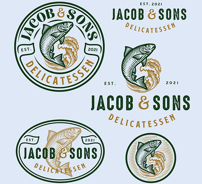 Jacob&Sons engraving fishlogo graphic design illustration logo logo design marinelogo