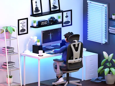 3D Workspace Illustration 3d 3d blender 3d illustration 3d workspace animation blender desk setup graphic design illustration