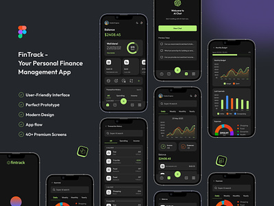 FinTrack: AI-Powered Financial Management App ai ai app ai chat animation app branding chart design expense finance finance management finance track graphics home page income modern design search statistics transaction history ui