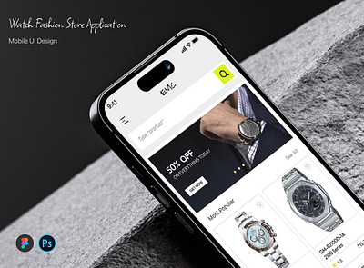 EMC- Watch Fashion Store App branding design figma ui uiux