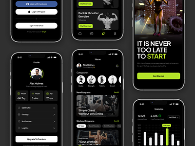 Sport Mobile iOS App appdesign appui clean dark gym app minimal mobile sport sport app training app ui uidesign uiux