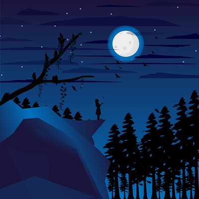 Night scene illustration😊 2d alone girl art beautiful book cover cover design designing graphic design illustration illut nature night scene portrait portrait art scenery scenery design vector vector designing vector graphics