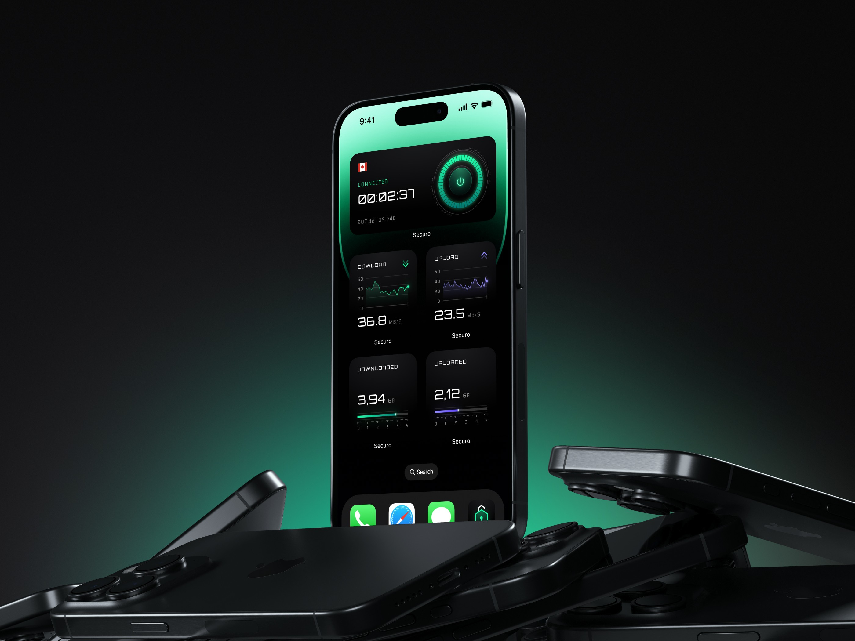 Securo VPN — iOS Widgets Concepts apple design cyberpunk design cybersecurity ios ios app ios widgets mobile mobile app mobile design mobile vpn mobile widgets privacy product design server ui ux vpn app vpn app design vpn design widget design