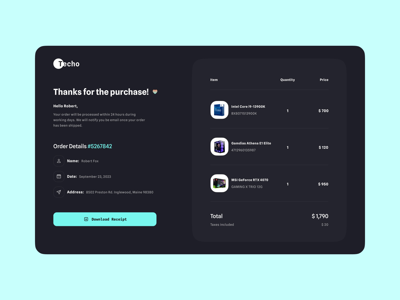 #017 (Purchase Receipt) checkout daily ui dailyui design order purchase purchase receipt shipping ui user interface