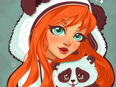 Panda art cartoon character cute digital art girl illustration panda portrait procreate