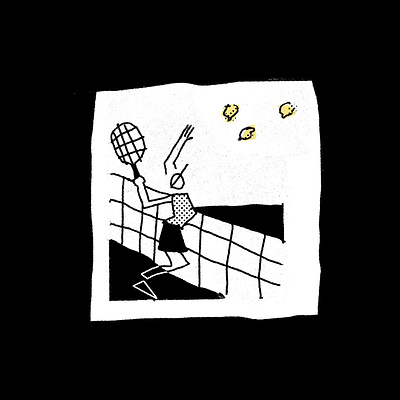 When life gives you lemons black and white character conceptual doodle editorial illustration lemon line art lineart lo fi minimal minimalist negative space old school procreate rough screentone simple tennis weird