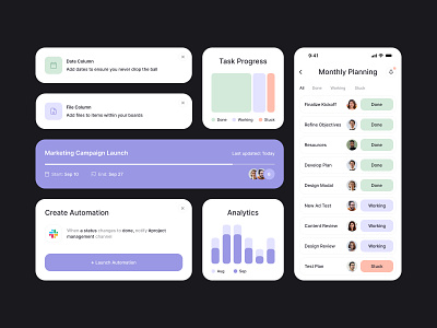 Project management tool UI by Syncrely analytics automation components dashboard dashboard ui data graphs metric planning productivity progress project management task tracker tasks ui ui components ui design ui kit user interface web design