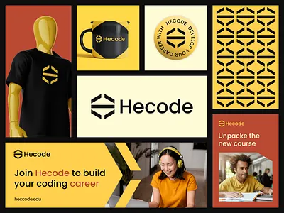 Hecode Brand Visual Identity abstract brand guidelines brand identity brand system branding code logo development education h logo identity design learning logo design logo designer logotype mark minimal skill startup symbol tech digital