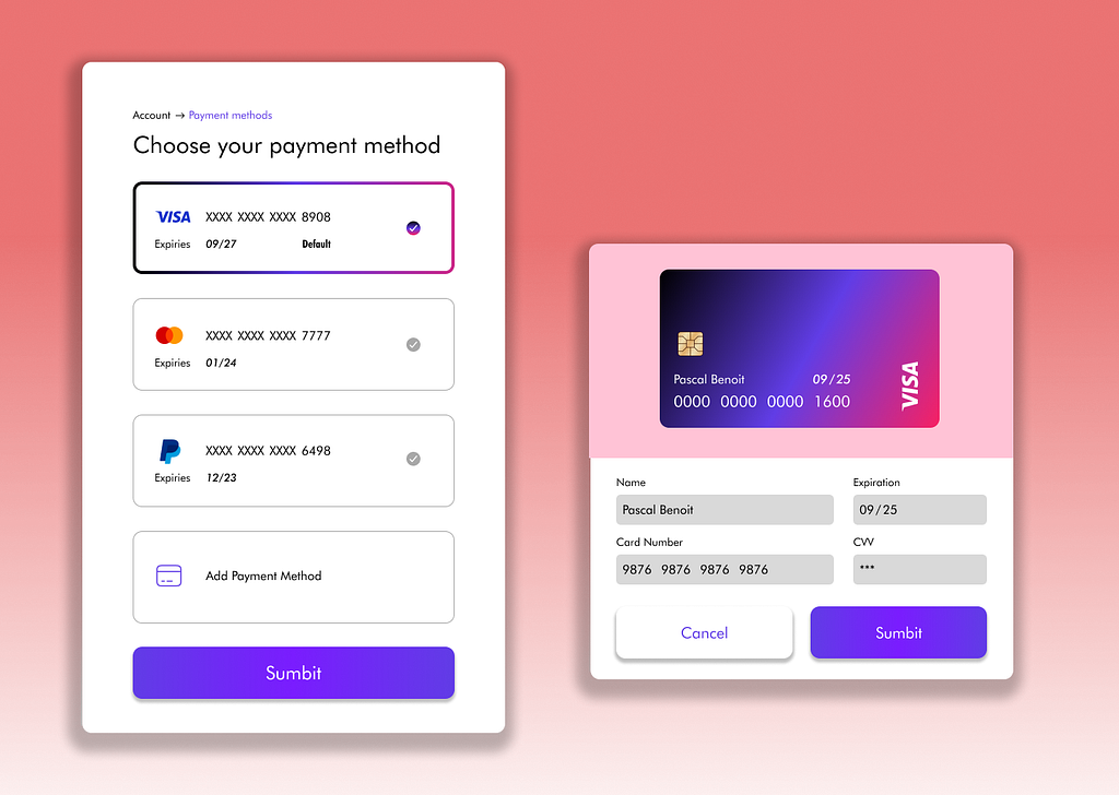 Payment Method page by Lile Guramishvili on Dribbble