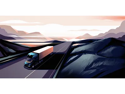 Freight adobe cinematic clouds digitalpainting dynamic grain illustration illustrator landscape lines movement muti photoshop road service texture truck