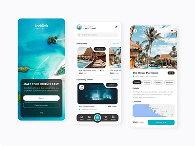 LookTrek - Travel App Design app booking hotel light theme mobile mobile design mobile ui product design service tourism travel traveling trip ui ux