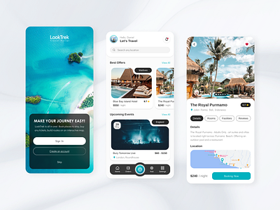 LookTrek - Travel App Design app booking hotel light theme mobile mobile design mobile ui product design service tourism travel traveling trip ui ux
