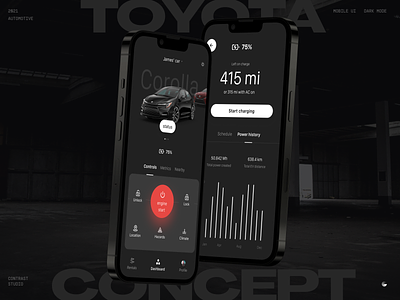 Toyota mobile app concept automotive car app clean concept dark mode figma innovative minimal mobile app mobile ui night mode toyota