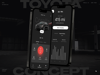 Toyota mobile app concept automotive car app clean concept dark mode figma innovative minimal mobile app mobile ui night mode toyota