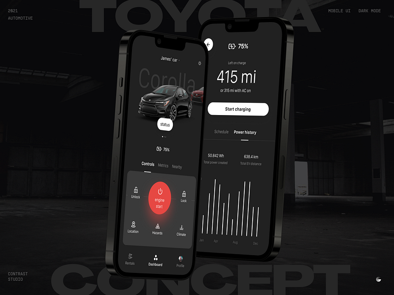 Toyota mobile app concept automotive car app clean concept dark mode figma innovative minimal mobile app mobile ui night mode toyota